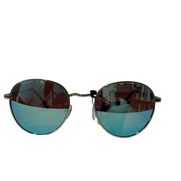 Unisex UV Protected Aviator Sunglasses Silver w/blue mirrored len